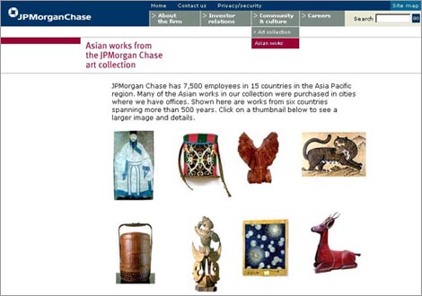 Web pages on JPMorgan Chase's art collection and Asian art collection